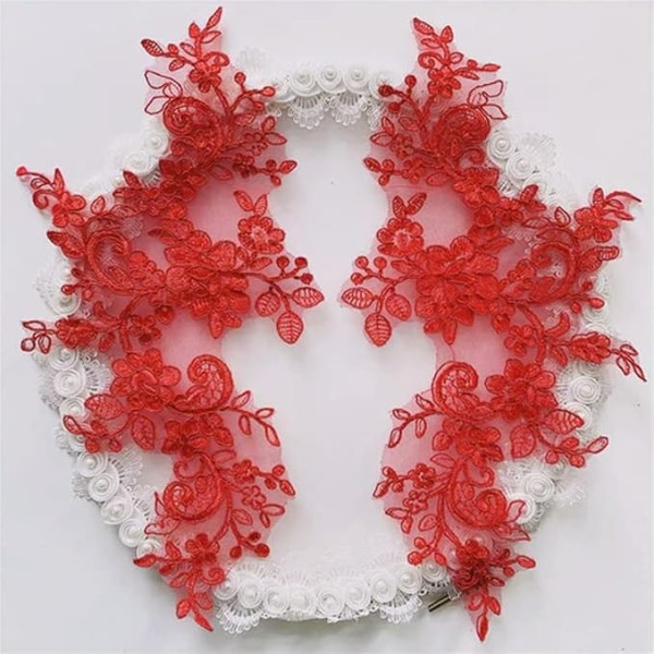 1 Paar Gold, Rot, Rosa, Stickerei, Pailletten, Schnürung, Blumenaufkleber, Rocksaum, Spitze, Stoffapplikation, handgefertigte DIY-Dekoration, 18 x 34 cm