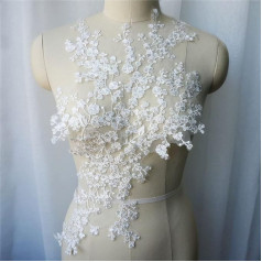 MbeLLO Lace Sticker Patch, White Mini Flower Branch Lace Fabric Embroidered Dress Appliques Trimming Collar Mesh for Sewing on for Wedding Dress DIY (D, One Size)