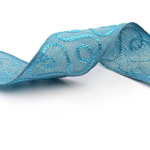 Neotrims Viscose Embroidery Ribbon, Tonal Colour Decorative Trimming By The Yard, Fabulous Swirls Pattern on Two Tone, Slight Glitz Effect Ribbon, Soft and Supple, in 7 Stunning Colours: Turquoise;