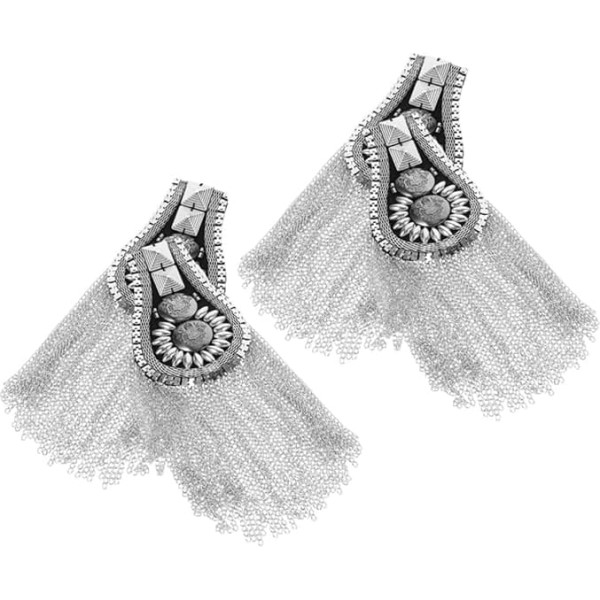 HEALSOPTHY 4 Piece Punk Shoulder Paulets Silver with Tassels and Rivets Removable Chains Shoulder Appliques for DIY Clothing Costume Accessories for Jackets and Blazers