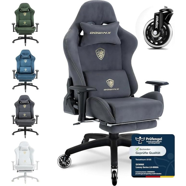 Dowinx Gaming Chair, Breathable and Ergonomic Office Chair Made of Microfibre Velour, Soft Seat Feel Like Fur, Adjustable Desk Chair with Footrest, Light Grey
