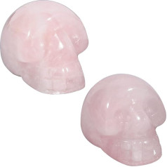 Nupuyai 2 Pieces 2.5 cm Mini Carved Crystals Skull Statue Set Bag Healing Stone Head Figure Sculpture Spiritual Ornament for Home Office Decor Rose Quartz