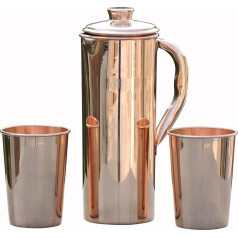 Pure Copper 1 Litre Jug with 2 Cups for Ayurveda Health Benefits 100ml