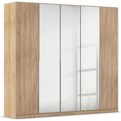 Rauch Möbel Alabama Wardrobe, Sonoma Oak, Hinged Door Wardrobe, with Mirror, 5 Doors, Includes Basic Accessory Pack of 3 Clothes Rails and 3 Shelves, 226 x 210 x 54 cm (W x H x D)