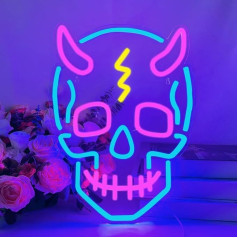 LED Skull Neon Sign Halloween Neon Sign Wall Decor LED Sign Personalised USB Powered Neon Sign for Bedroom Restaurant Bar Decor