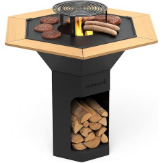 Barbecook Nestor Original BBQ Grill with Raised Grill Grate and Side Tables and Plancha, Fire Bowl with Fire Plate, Black, 92 x 92 x 101 cm