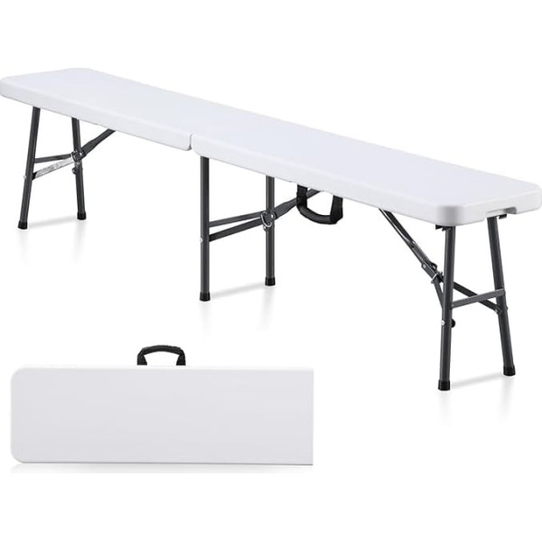 KAIHAOWIN 6ft Plastic Folding Bench with Carry Handle Indoor Outdoor Portable Picnic Camping Dining Party White