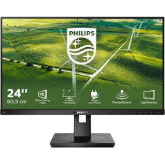 Philips 242B1G - 24 Inch FHD Green Monitor, Height-Adjustable (1920 x 1080, 75 Hz, VGA, DVI, HDMI, DisplayPort, USB Hub) Black