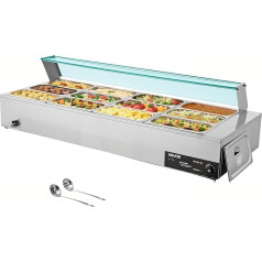 VEVOR Commercial Food Warmer (12 x 1/3 Size Containers), 1.7kW Electric Stainless Steel Heat Container with Glass Cover & Soup Ladle, Chafing Dishes for Catering Restaurant Party