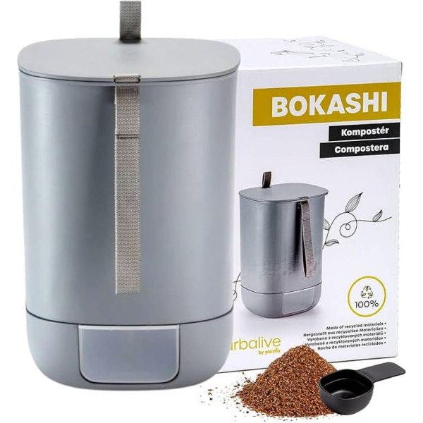 Plastia Bokashi Bucket Starter Set 10.6 L - Design Kitchen Composter Made of Recycled Plastic - Bokashi Composter with Ferment 1 kg and Brochure - Compost Bin Converts Kitchen Waste into Fertiliser
