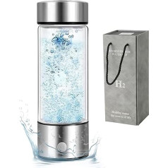 Hydrogen Water Bottle, 14.7 oz Hydrogen Rich Water in 3 Minutes, USB Rechargeable Hydrogen Water Bottle, Glass Hydrogen Water Machine for Home Office (Silver)