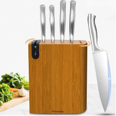 Knife Block, 6-Piece Knife Set with Knife Block and Integrated Knife Sharpener, Classic Wooden Knife Block with Knife, Stainless Steel Knife, Kitchen Knife Set