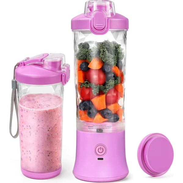 Blender Smoothie Maker 600 ml, Rechargeable, 4000 mAh Portable Blender, 3D 6 Blade Design and IP67 Waterproof, USB Fresh Juice Mixer with 2 Mixing Modes and 270 W Motor, Easy to Stir
