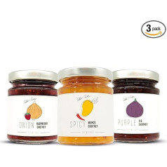 FOODOKO FINEST - Gourmet Chutney Set for Gourmets | Spicy Mango Chutney, Purple Figs Chutney, Onion and Raspberry Chutney (3 x 180 g)