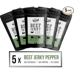 Craftsman Beef Jerky Pepper | Dried Meat Without Sugar from Germany - Bavaria | Set 5 x 50g = 250g | 100% Beef | High Protein 68% | Pepper | 100% Natural