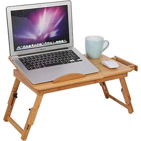 Ejoyous Laptop Computer Sofa Table Folding Laptop Table Bamboo 100% Height Adjustable Laptop Table with Ventilation Holes with Drawer, Bed Table for Reading or Breakfast, Drawing Table and Dining Table for