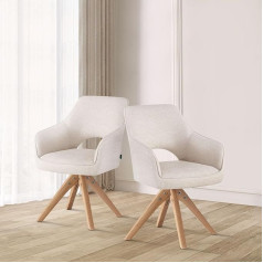 Dubi Möbel Thomas 21102-RE02-B03 Dining Room Chairs, Swivel Armrest, Kitchen Chair, Upholstered Chair for Dining Room, Kitchen, Living Room, Office, White, Pack of 2