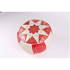 Moroccan Genuine Real Leather Pouffe Cream and Red Leather Moroccan Pouffe Footstall Handmade Genuine Pouf