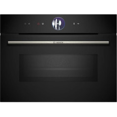 Bosch CMG7761B1 Series 8 Smart Built-In Compact Oven with Microwave Function, 45 x 60 cm, Black, Made in Germany, Pyrolysis, Air Fry, Digital Operating Ring, Touch Display, Automatic Programs