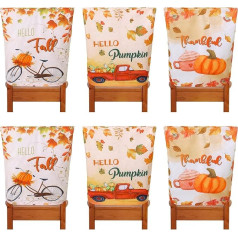 ‎Geetery Geetery Chair Covers for Autumn Dining Room, 6 Pieces, Autumn Dining Seat Covers, Hello Fall Chair Covers for Thanksgiving, Autumn Decorations, Dining Chair Slipcovers for Kitchen, Farmhouse Decor