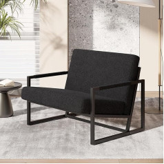Hawthyhome Sheep's Wool Lounge Chair Made of Faux Leather, Extra Large Upholstered Armchair with Armrests, Lounge Chair with Full Metal Frame, Living Room/Bedroom, Black