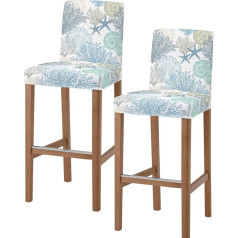 ‎Tweetybed Barhocker-Bezüge, nautische Küste, Ozean, Koralle, dehnbar, abnehmbar, Barstuhl-Bezug, Strand-Thema, Blau, Blaugrün, Thekenschonbezüge für Küche, Pub, Esszimmer, Café, Möbel, 2er-Set
