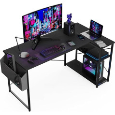 ‎Bexevue BEXEVUE L-Shaped Desk - 100 x 70 cm Gaming Table with Storage Compartments, Reversible PC Corner Table, Computer Table, Corner Gaming Table for Study, Work, Home, Bedroom, Black