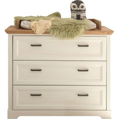 Lomadox Baby Room Chest of Drawers Changing Unit Convertible to Chest of Drawers 3 Drawers Country House Style Pine White with Oak