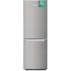 Heinrich´s Fridge Freezer Combination with 157 L Total Volume, 109 L Cooling Volume 48 L Freezer Volume, LED Lighting, Door Hinge, Adjustable Feet, Quiet 39 dB, Large Freezer Boxes, Stainless Steel