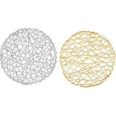 Offsch Set of 2 Hand Woven Tables, ETS Silver Placemats, Home Decoration Mat, Kitchen Table Mats, Round Decorative Placemats, Creative Placemats for the Table, Circle, Round, Silver PVC