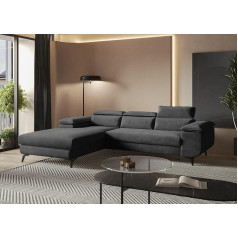Moderno Meble MODERNO Corner Sofa with Sleep Function, Flat - Sofa with 3 Seats - Sofa Bed L-Shape - Modern Couch - Corner Dark Grey