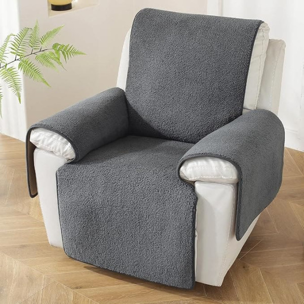 ‎Royhom Royhom Thick Lambskin Cover Sofa Cover 1 Seater, Sofa Protector Non-Slip for Leather Couch, Washable, Super Soft Sofa Cover, Dark Grey Couch Cover for Kids and Pets (Dark Grey, 1 Seater)