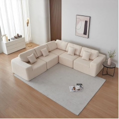 A Alfrescool Modern L Shape Sofa 275 x 275 cm Modular Corner Sofa L Shape Living Room Sofa Sherpa Fabric 5 Seater L Shape Sofa with 4 Cushions for Living Room Office (Beige)