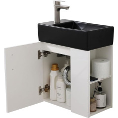 Schwänlein ® 45 cm Black Washbasin Guest Toilet with Base Cabinet Hand Wash Basin for Bathroom Guest Toilet Ceramic Bathroom Set