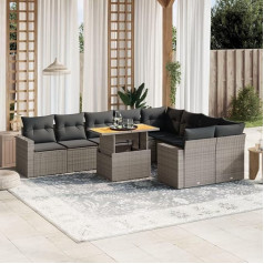 Homgoday Homgoday Set Schlafsofa, 10-teiliges Gartensofa-Set mit grauen Kissen aus Polyrattan, Set für Schlafsofa, Wohnzimmer, Sofa, Garten, moderne Sofas für den Außenbereich, Möbel oder