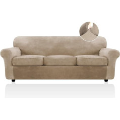 ‎Festicorp FestiCorp Velvet Sofa Cover, Couch Covers for 3 Cushions Couch Sofa Slipcovers for Sofas with 3 Cushions, Stretch 4 Pieces Couch Cover Thick Furniture Covers for Dogs Pets, Oversized Sofa, Camel