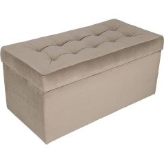 Mg Design Upholstered Stool, 45 x 90 cm, Beige - Soft Seat, Hinged with Storage Space (105 Litres) Holds a Load of up to 100 kg, Velour - Stool for Living Room, Bedroom, Hallway