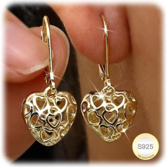 LOLIAS Earrings 925 Silver Hanging with Cuboid Heart Earrings Silver 925 Earrings Long Hanging Earrings Women's Earrings Jewellery Women's Gold / Silver