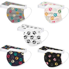 HeiFENGLI Pack of 50 Adult Disposable 3-Ply Face Masks with Colourful Motif Mouth Nose Protection Print Cloths Breathable Mouth Scarf Bandana Neckerchief Scarves