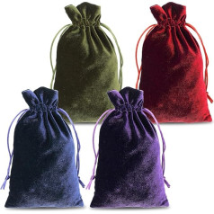 Pack of 4 Soft Velvet Bags, Jewellery Bag with Drawstring, Gift Bag, 13 x 20 cm Drawstring Storage Bag, Jewellery Bag, Banquet, Gift, Jewellery Bag for Wedding Gift