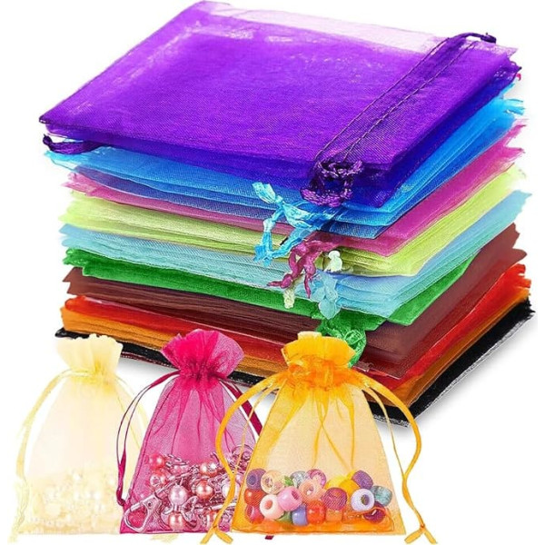TCASENER 100 pieces 10 x 15 cm colourful organza gift bags, organza jewellery bags, wedding bags for wedding favours, festival parties