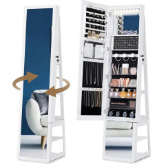 Hzuaneri JC16003B Jewellery Cabinets with 360° Rotating Base Lockable Mirror Full Length Jewellery Cabinet Mirror Jewellery Storage Large 4-Tier Storage Compartments White and Black