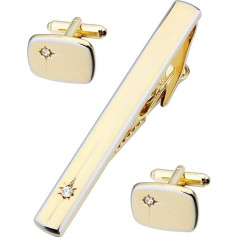 HAWSON Fashionable Crystal Cufflinks and Tie Clip Set Best Gift for Man Gold