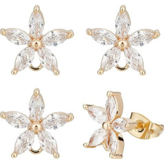 Beebeecraft 1 Box of 10 Flower Stud Earrings, 18 Carat Gold-Plated Cubic Zircon Crystal Blossom Stud Earrings with Dangling Loop and Ear Nuts for Making Hole 1.5 mm