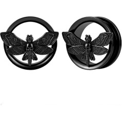 Vankula Ear Flesh Tunnel Double Flared Plug with Screw Closure Moths Stainless Steel for Stretched Expander Ear Piercing 8 mm to 22 mm