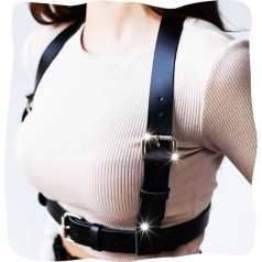 Flovel Punk Leather Body Chain Black Gothic Chest Chains Adjustable Bikini Waist Chain Rave Night Club Body Jewellery for Women and Girls