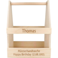 Personalised Men's Handbag – Robust Beer Carrier with Engraving Made of Wood for 6 Bottles of Beer – Gifts for Men – Gift Idea for Birthday and Father's Day – Sturdy Quality Made in Germany