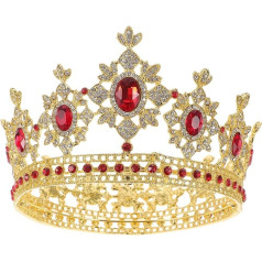 Lurrose Golden Crown Round Queen Crown Vintage Crown Baroque Rhinestone Crown Tiara Crystal Crown For Wedding Birthday Pageant, Alloy, crystal, rhinestone