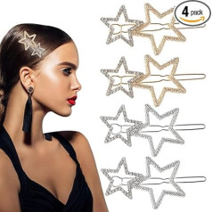 Pack of 4 Star Hair Clips Hollow Star Hair Clip Silver Gold Hair Clip Star Hair Pin Headdress Decorative Hair Pins Headpiece Bridal Hair Accessories for Women and Girls