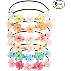 Pack of 6 Flower Wreaths for Hair, Flower Headbands, Hair Bands, Floral Garland, Bridal Hair Accessories, Flower Wreaths for Women, Girls, Festival, Party, Wedding, Beach, Birthday